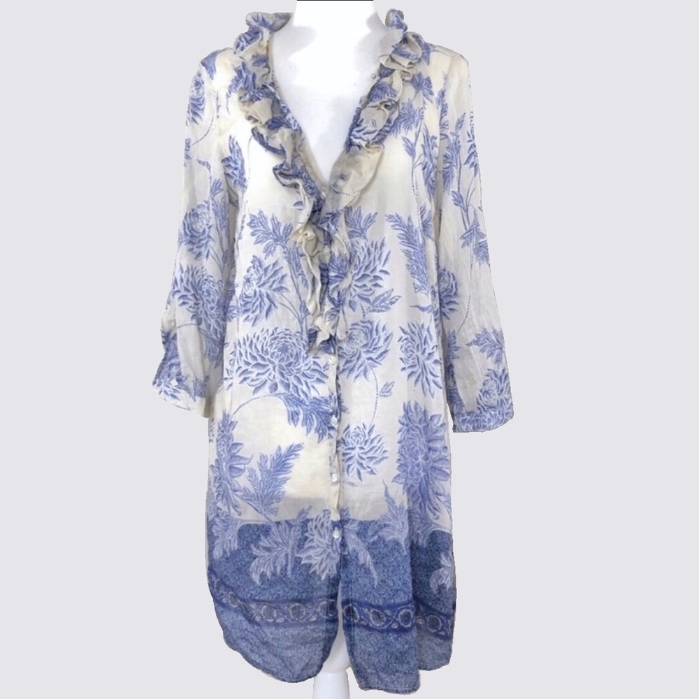 ZARA Floral Button‎ Down Ruffled Tunic - Picture 2 of 7